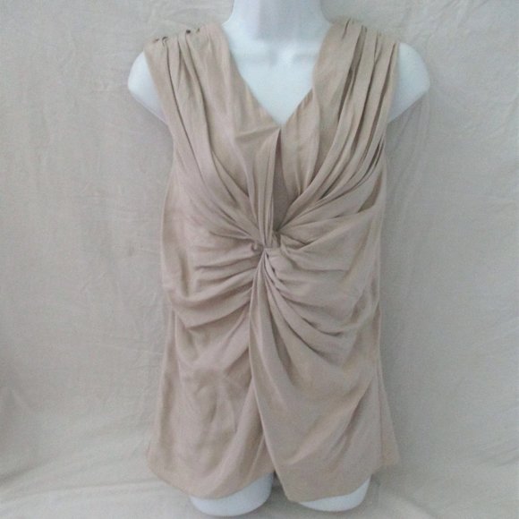 Burberry Tops - BURBERRY 100% SILK Ruched TOP BEIGE TAUPE 42 Shirt Blouse